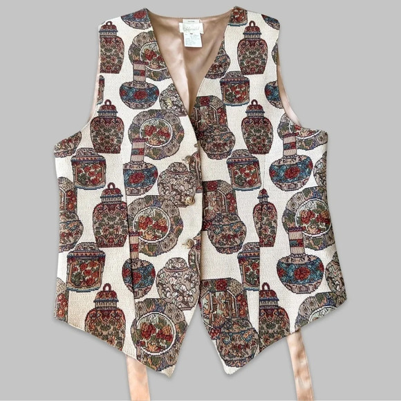Vintage K Arnold Tapestry Pottery Design  Vest - Picture 1 of 12